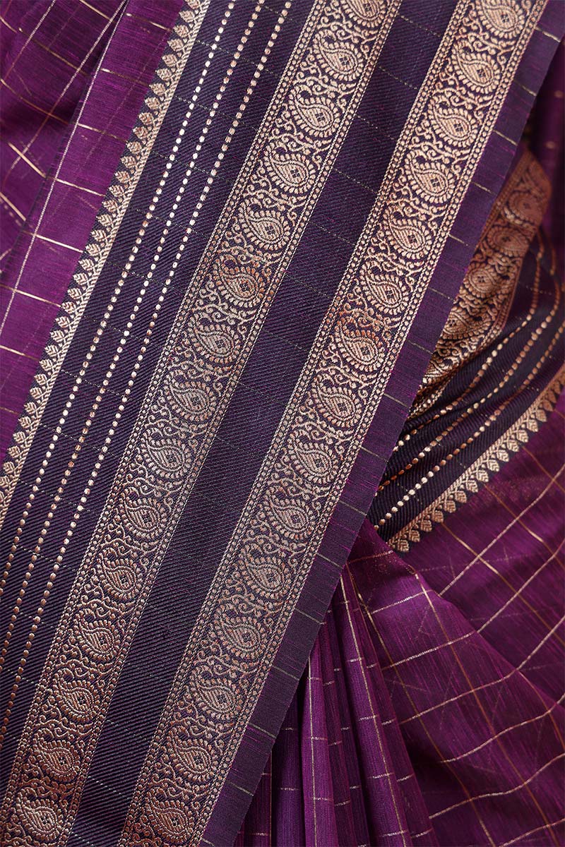 Deep Purple Woven Banarasi Cotton Saree - Chinaya Banaras