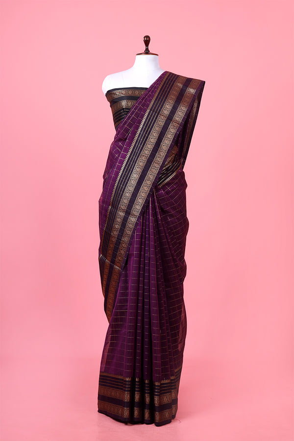 Deep Purple Woven Banarasi Cotton Saree By Chinaya Banaras