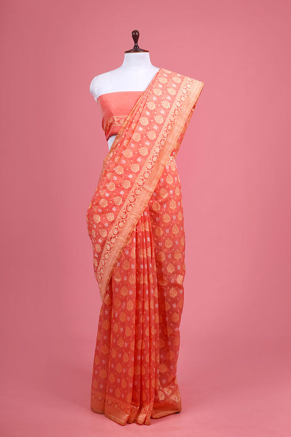 Peach Banarasi Cotton Saree By Chinaya Banaras