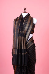 Midnight Black Woven Banarasi Cotton Saree - Chinaya Banaras