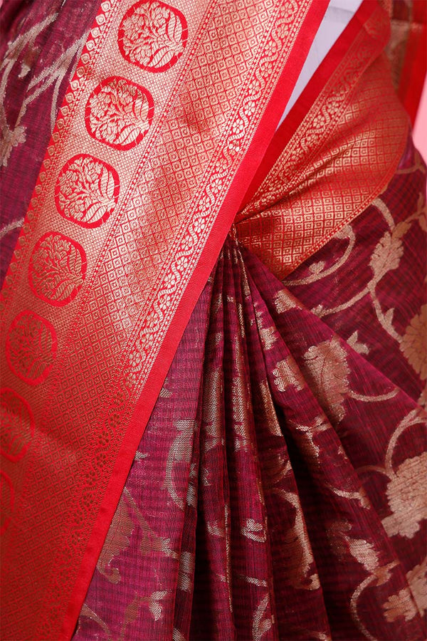 Warm Purple Ethnic Woven Banarasi Cotton Saree