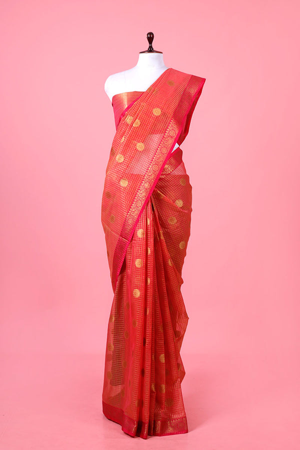 Peach Banarasi Cotton Saree By Chinaya Banaras