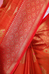 Reddish Orange Cotton Banarasi Saree