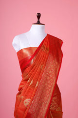 Reddish Orange Woven Banarasi Cotton Saree