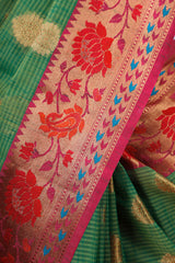 Leaf Green Cotton Saree With Minakari Border