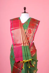 Leaf Green Cotton Saree With Minakari Border
