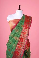 Leaf Green Cotton Saree With Minakari Border