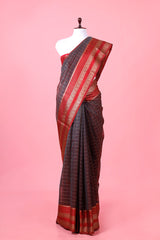 Grey Checkered Woven Banarasi Cotton Saree By Chinaya Banaras