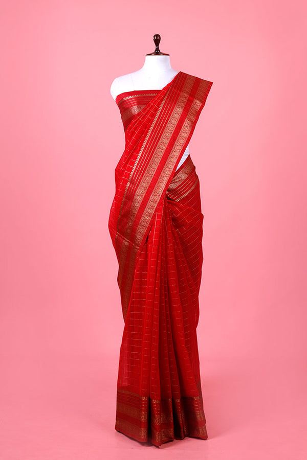 Red Banarasi Cotton Saree By Chinaya Banaras