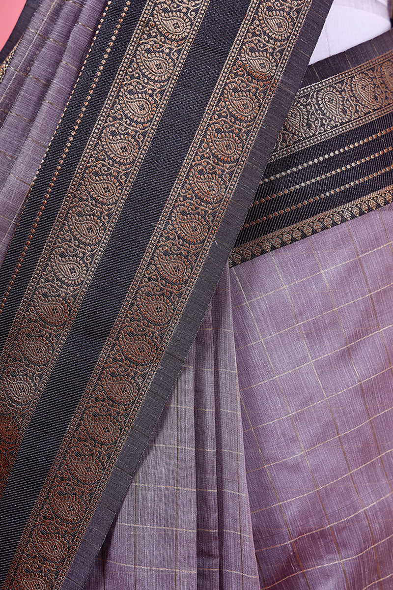 Lavender Grey Woven Banarasi Cotton Saree