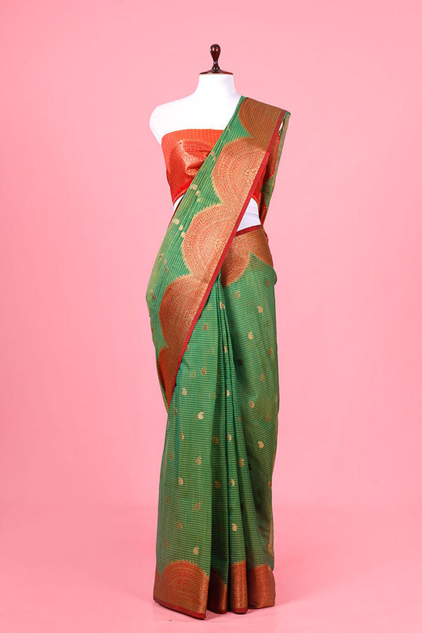 Green Banarasi Cotton Saree By Chinaya Banaras