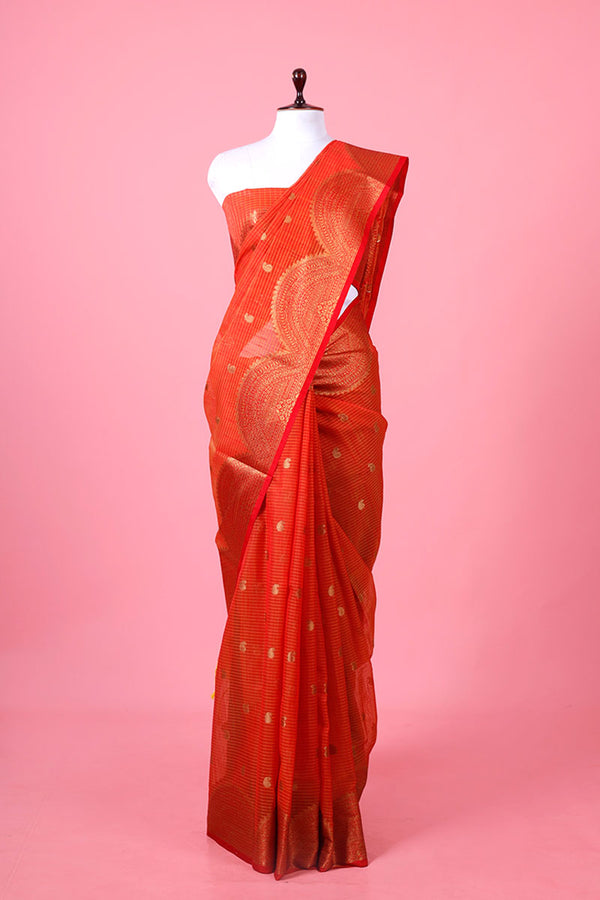 Orange Banarasi Cotton Saree By Chinaya Banaras