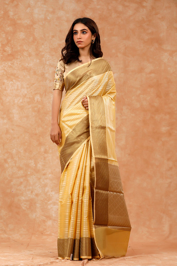 Yellow Woven Banarasi Cotton Saree By Chinaya Banaras
