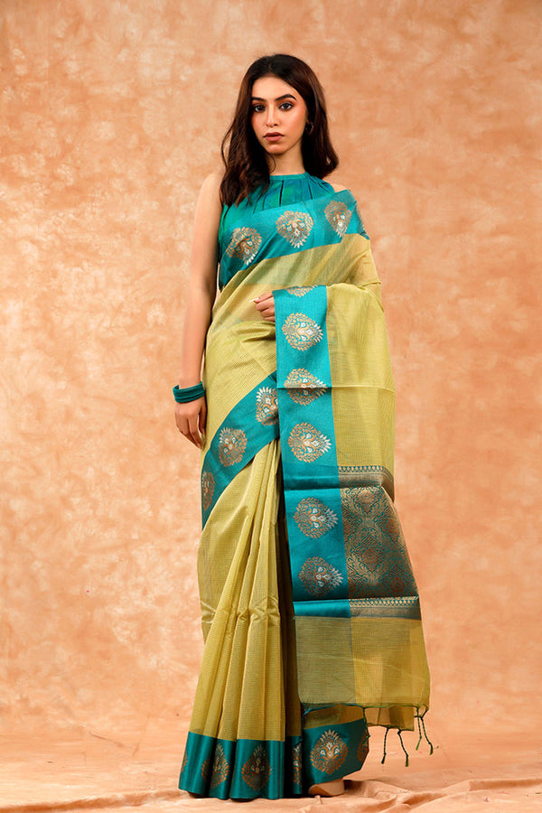 Green Woven Banarasi Cotton Saree By Chinaya Banaras