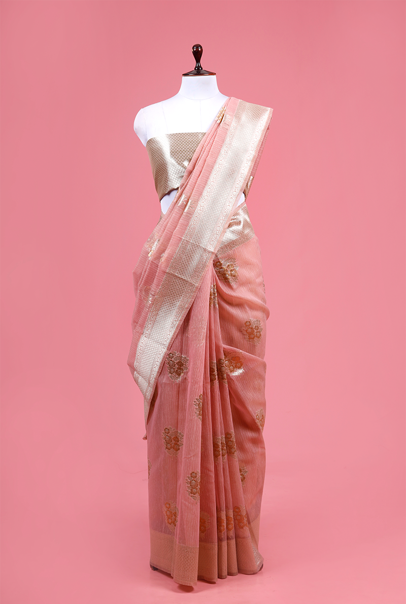 Cotton saree, silk cotton saree, Handloom Cotton Saree, Banarasi Cotton Saree, Pink Saree, cotton Banarasi saree