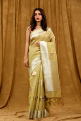 Cotton saree, Banarasi Cotton Saree, green  Saree, cotton Banarasi saree