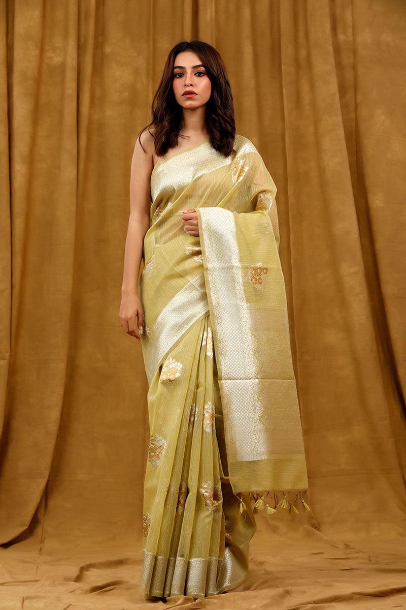 Cotton saree, Banarasi Cotton Saree, green  Saree, cotton Banarasi saree