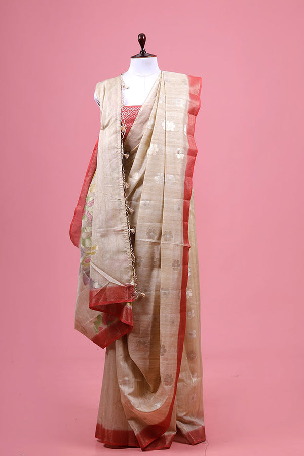 Red Banarasi Cotton Saree By Chinaya Banaras