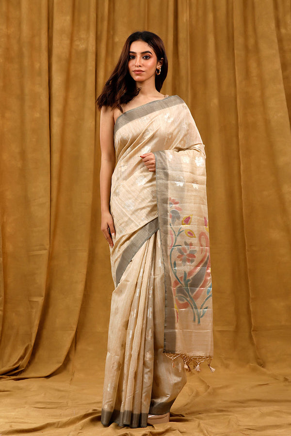 Beige Banarasi Cotton Saree By Chinaya Banaras