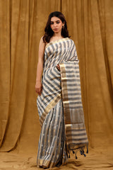 Striped Banarasi Cotton Saree By Chinaya Banaras