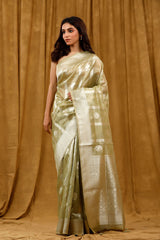 Green Striped Banarasi Cotton  Saree By Chinaya Banaras