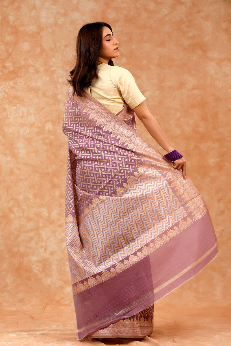 Mauve Geometrical Woven Banarasi Cotton Saree