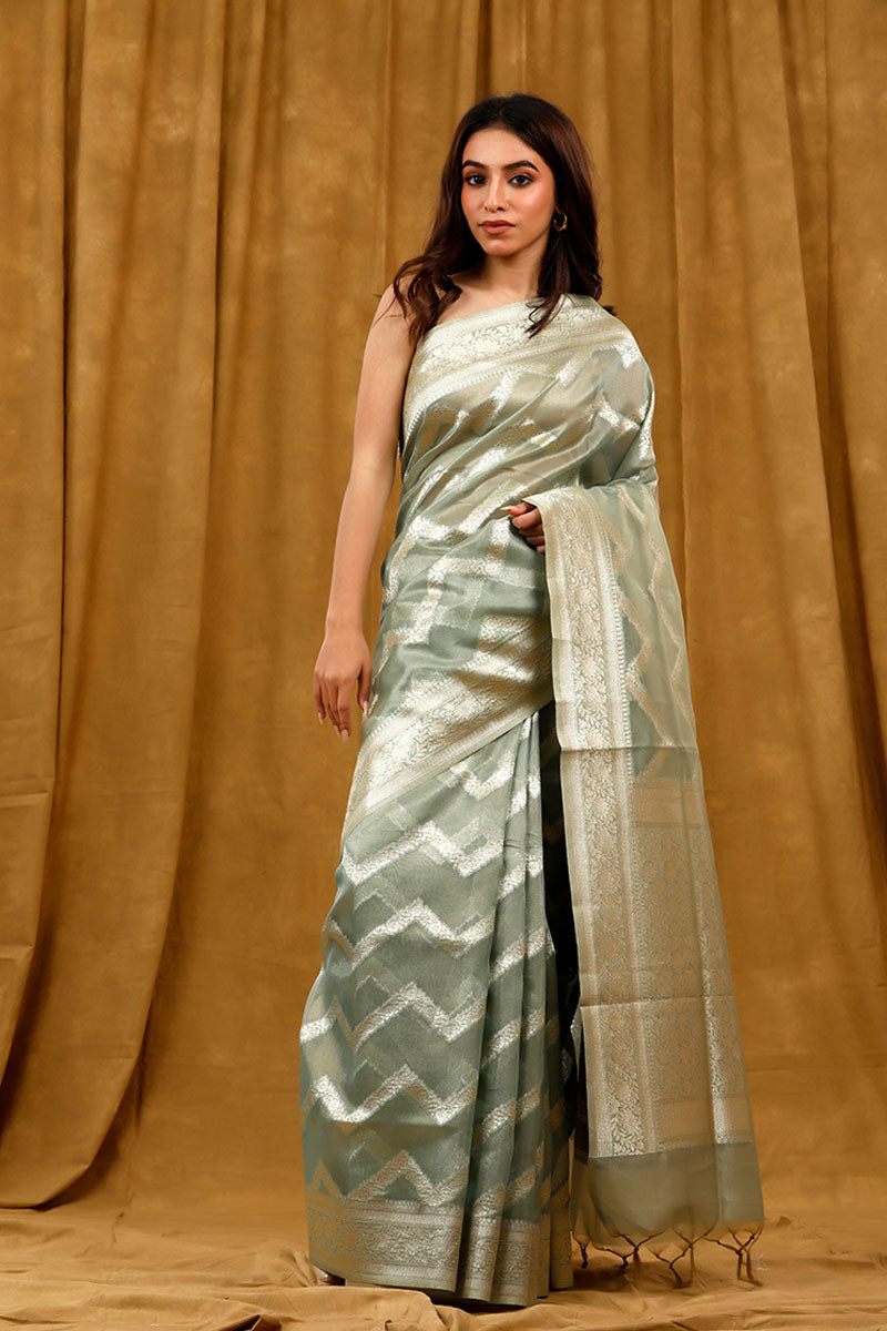 Cotton saree, Banarasi Cotton Saree, sea green Saree, cotton Banarasi saree