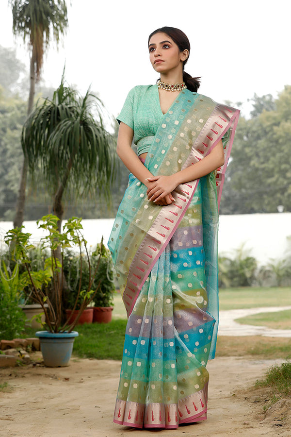 Multicolor Banarasi Cotton Saree by Chinaya Banaras