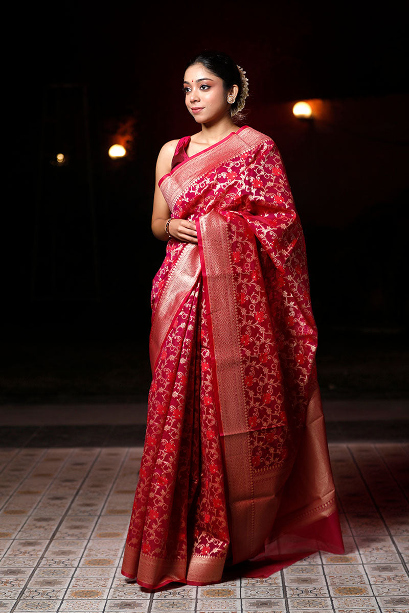 Pink Woven Banarasi Cotton Saree by Chinaya Banaras