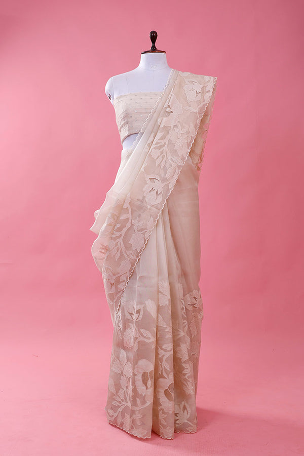 Off White Organza Silk Saree At Chinaya Banaras