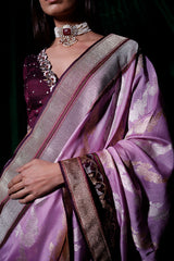 Lavender Sonarupa Kadhwa Woven Handloom Organza Silk Saree - Chinaya Banaras