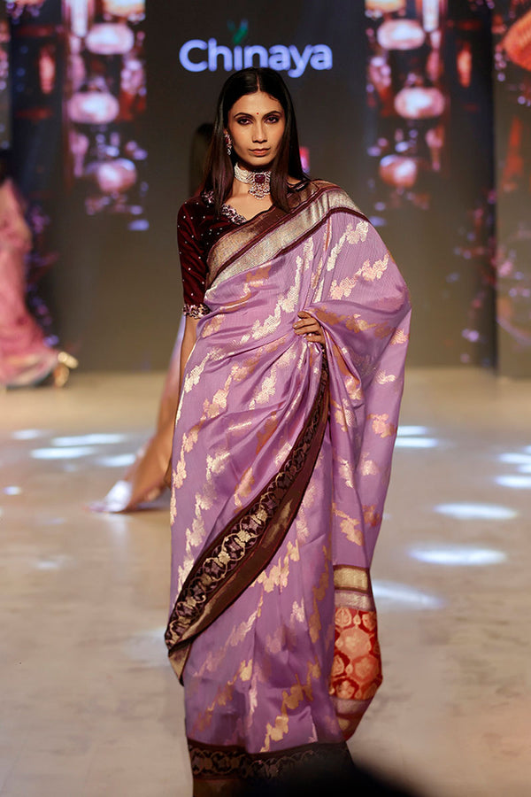 Women In Lavender Handloom Organza Silk Saree By Chinaya Banaras