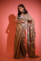 Buff Beige Embellished Tussar Silk Saree