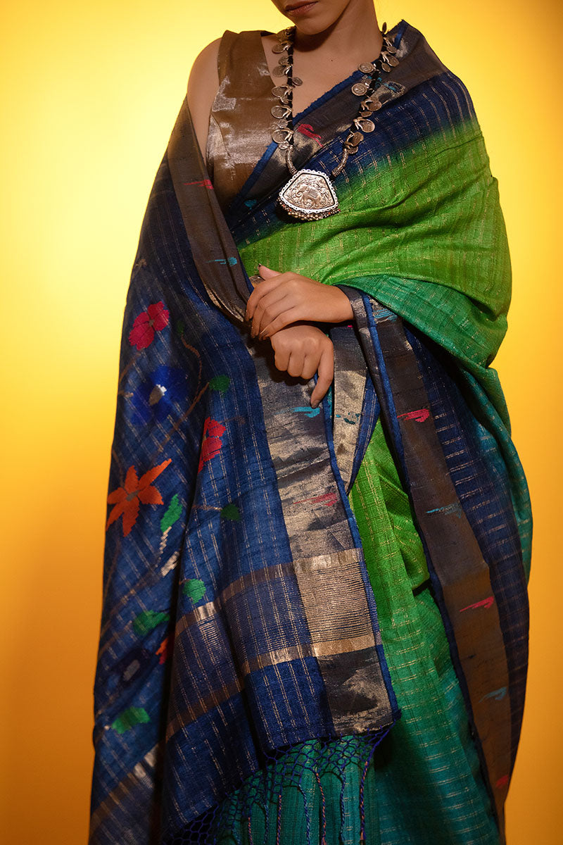 Peacock Blue Paithani Woven Tussar Silk Saree