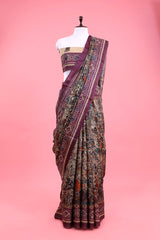 Dusty Purple Embellished Tussar Silk Saree