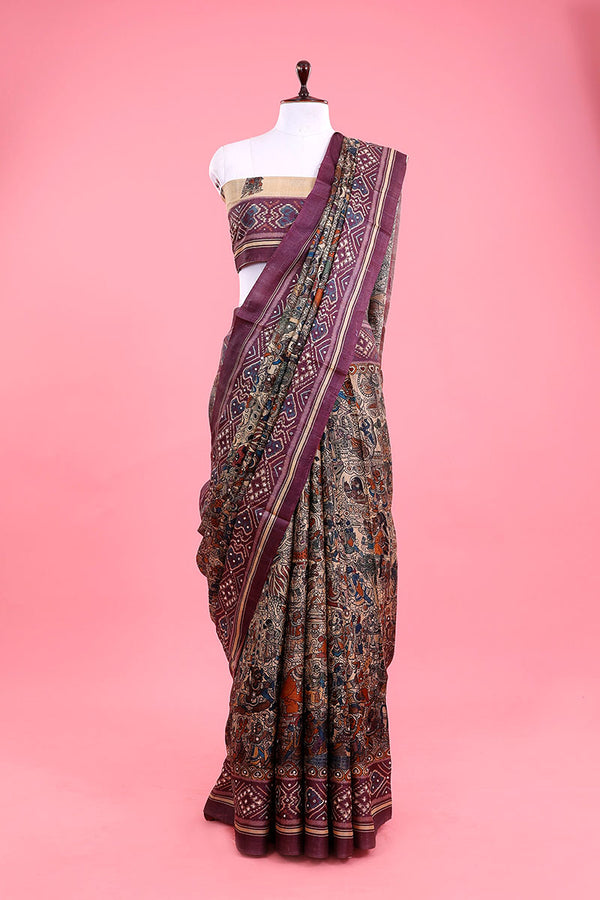 Dusty Purple Embellished Tussar Silk Saree At Chinaya Banaras