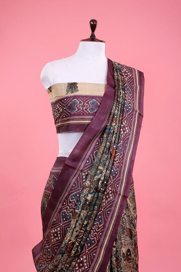 Dusty Purple Embellished Tussar Silk Saree - Chinaya Banaras
