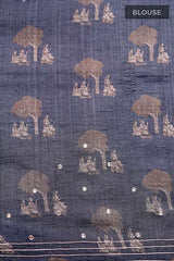 Black Embellished Tussar Silk Saree