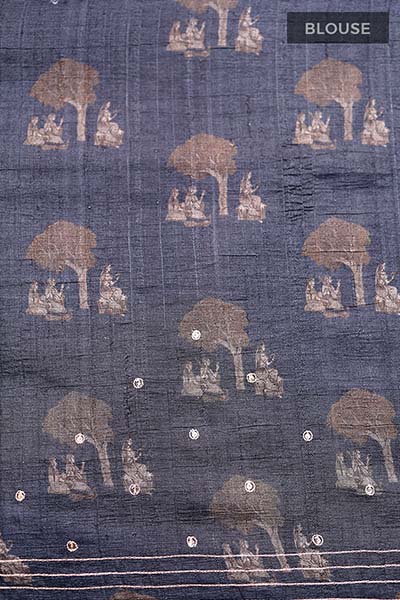Black Embellished Tussar Silk Saree