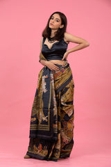Black Embellished Tussar Silk Saree
