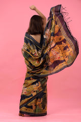 Black Embellished Tussar Silk Saree