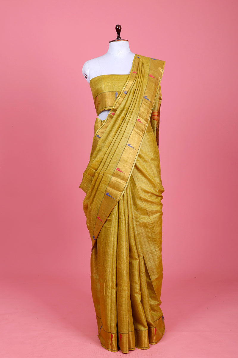 Yellow Paithani Woven Tussar Silk Saree At Chinaya Banaras