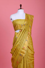 Mustard Yellow Paithani Woven Tussar Silk Saree - Chinaya Banaras