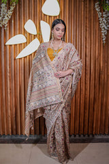 Women In Beige Embellished Tussar Silk Saree By Chinaya Banaras