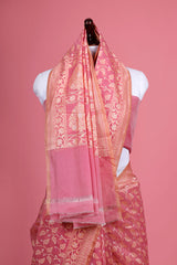 Aqua Blue Cotton Saree With Resham Floral Jaal