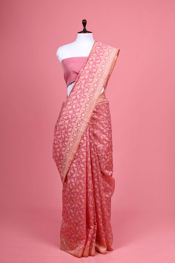 Pink Woven Banarasi Cotton Saree  By Chinaya Banaras