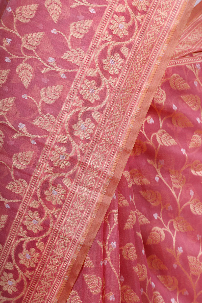 Aqua Blue Cotton Saree With Resham Floral Jaal