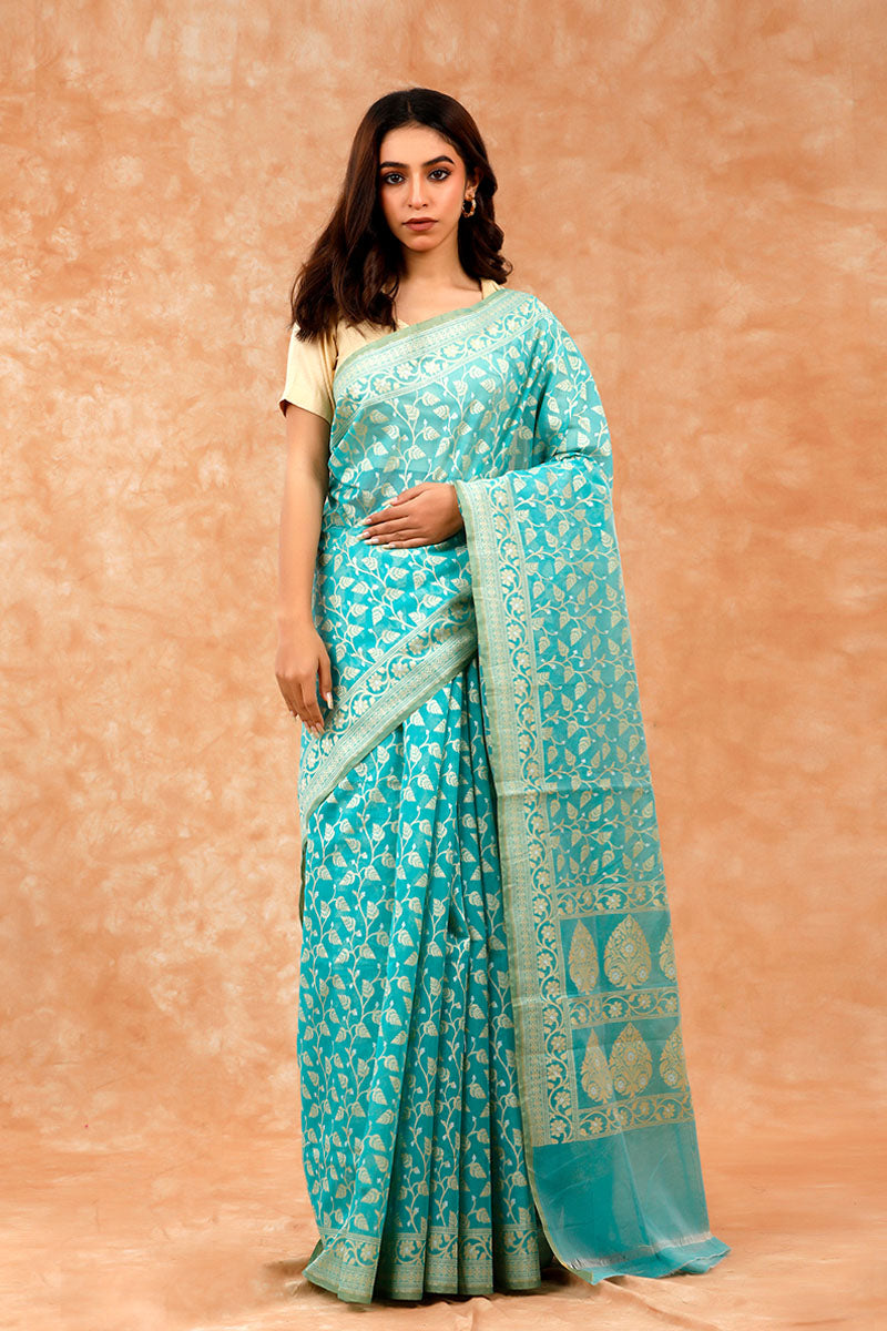 Cotton saree, silk cotton saree, Handloom Cotton Saree, Banarasi Cotton Saree, Green Saree, cotton Banarasi saree