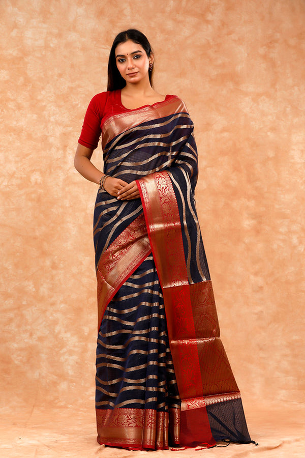 Blue Woven Banarasi Cotton Saree By Chinaya Banaras