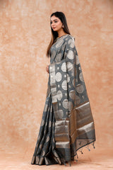 Silver Grey Ethnic Cotton Banarasi Saree